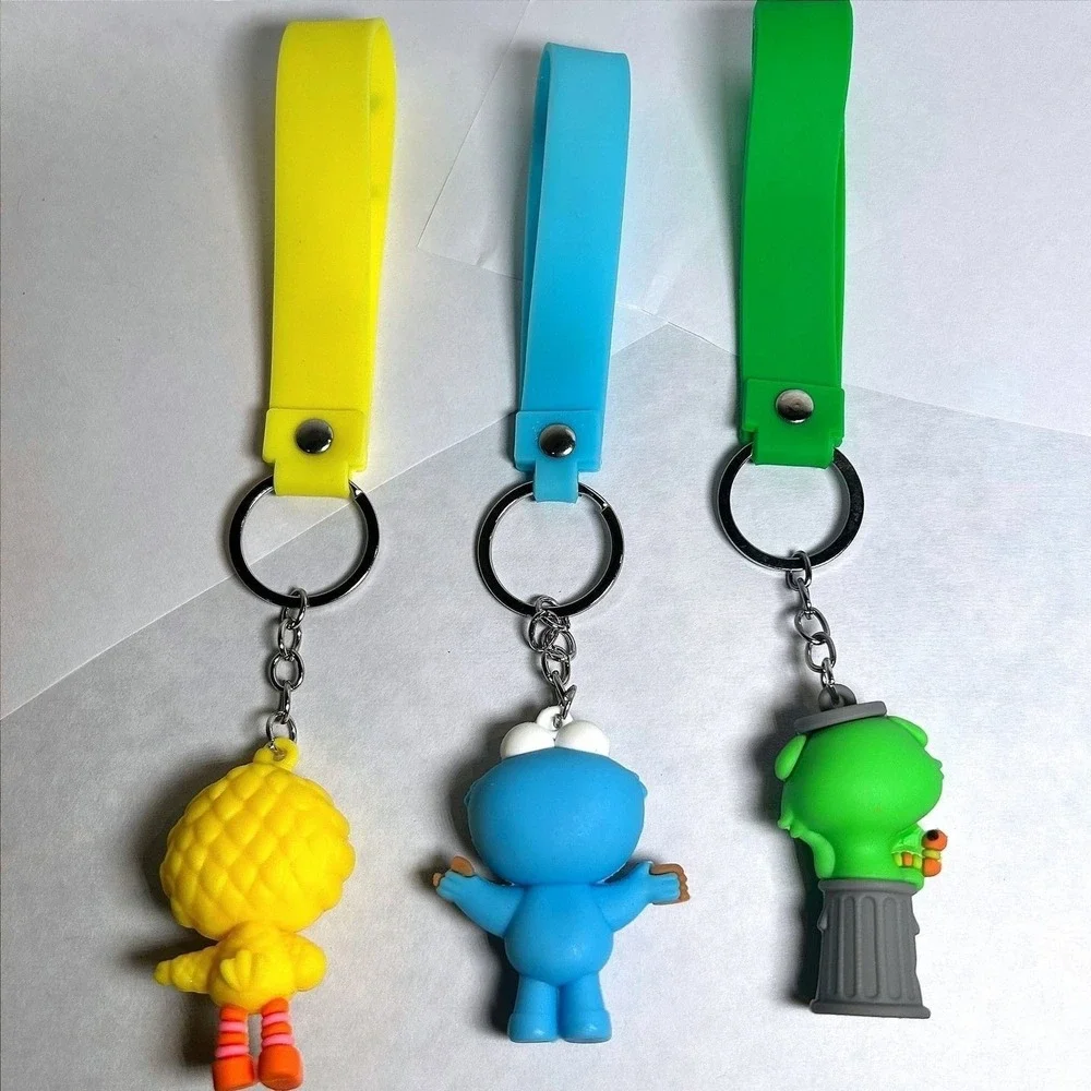 Set of 3 Character Keychains Cookie Monster Big Bird Oscar‎ Wrist Strap Bundle